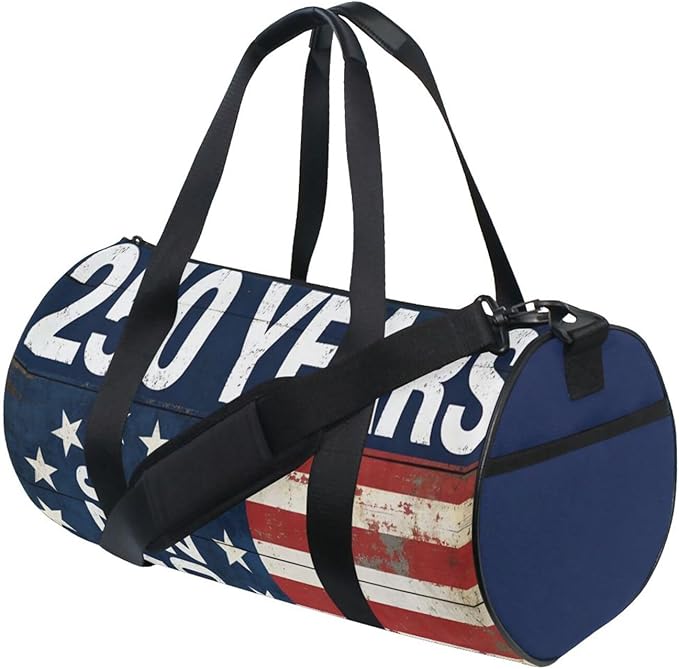 Sports Gym Bag Usa 250th Anniversary Round Travel Duffel Bag for Women Men Weekender Overnight