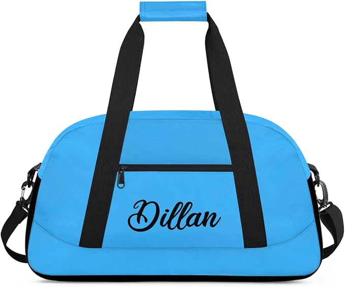 Custom Name Gym Duffel for Kids,Personalized Sports Bag Lightweight Gym Bags for Boys & Girls,Fitness Travel Weekender for Travel, and Workout Light Blue