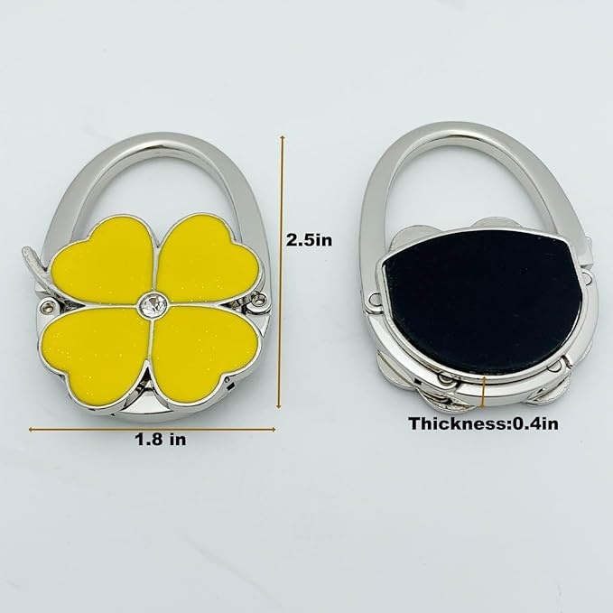 Four Leaf Clover Design Foldable Handbag Hanger Folding Purse Table Hook Holder (Yellow)