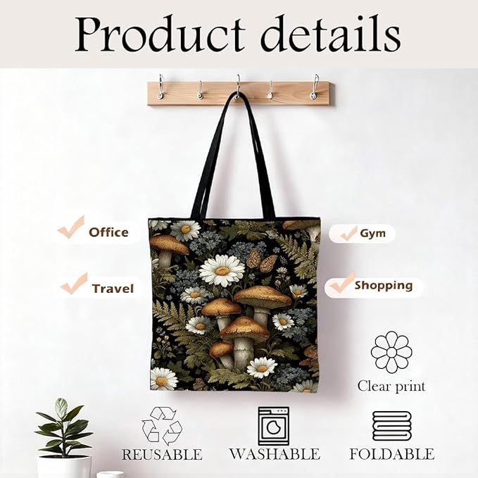 Canvas Tote Bag for Women, Vintage Print Handbag, Aesthetic Shopping Bag for Work Travel Beach, Everyday Shoulder Tote