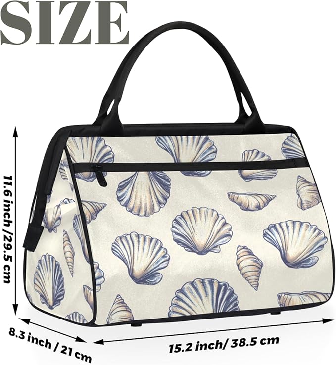 Seashell Overnight Weekender Bag for Women Men Travel Duffel Bags Waterproof Luggage Carry on Sports Yoga Gym Bag