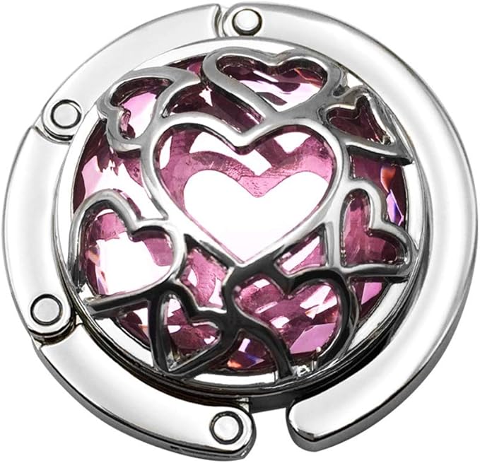 Multiple Hearts Style Premium Foldable Handbag Bag Purse Hanger (Light Pink)