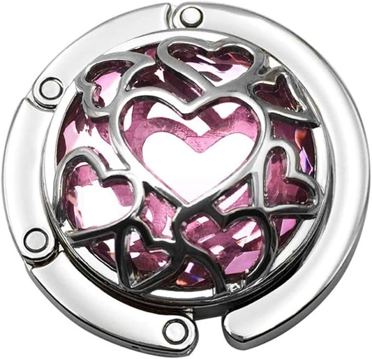 Multiple Hearts Style Premium Foldable Handbag Bag Purse Hanger (Light Pink)