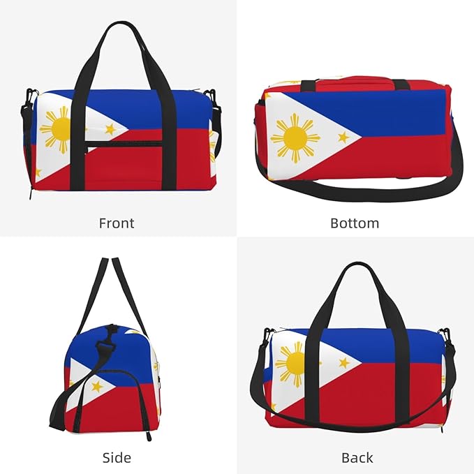 Philippine flag Print Gym Bag with Shoe Compartment for Women Men, 17.7in Sports Duffle Weekender Tote, Overnight Travel Duffel Bag Carry On
