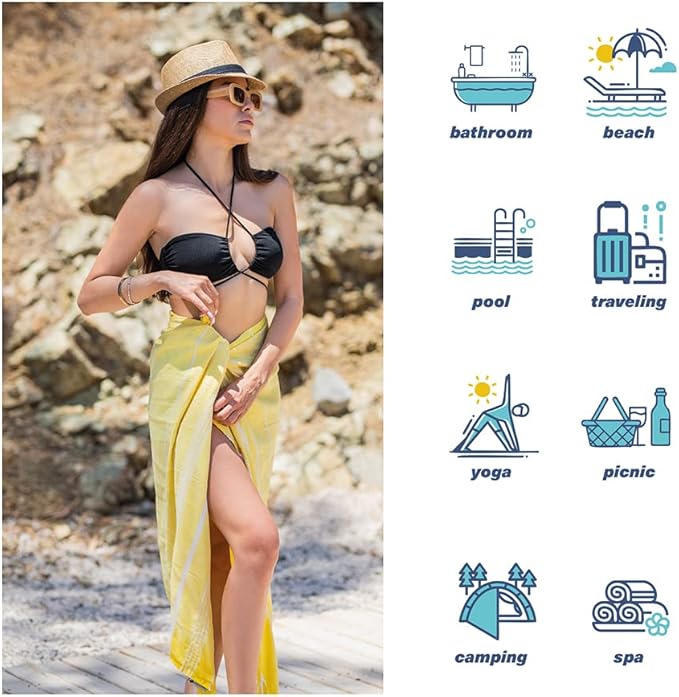 Hencely Turkish Beach Towel 37x68 Oversized, Sand-Free, Quick-Dry, Lightweight - Travel Essential for Pool & Bath - Striped 100% Cotton Bathroom Towels Accessories Gift (Blonde)