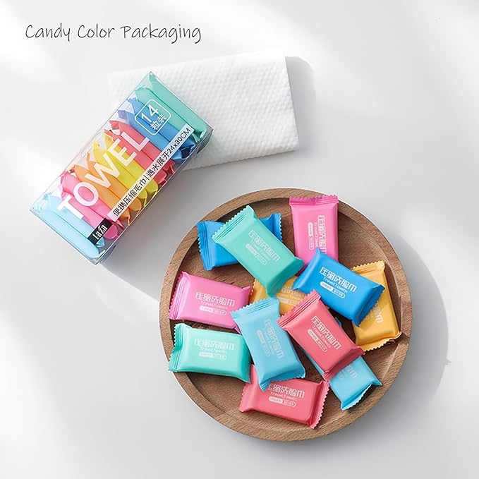 Compressed Towel, 14pcs Disposable Cotton Portable, Vacation Essentials Travel Home Outdoor Sports Multi-Purpose Towel (9.5x12 inch)