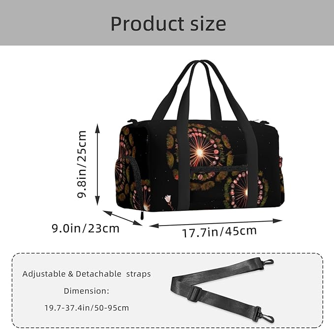 Starry Dandelion Print Gym Bag with Shoe Compartment for Women Men, 17.7in Sports Duffle Weekender Tote, Overnight Travel Duffel Bag Carry On