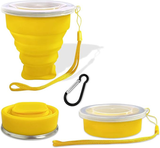 Collapsible Cup - Silicone Foldable Cup-Expandable Folding Drinking Reusable Portable Mugs Cups For Travel, Camping, Hiking, Survival, Car, Picnic, Beach, Holiday Vacation, Outdoor Sports Yellow