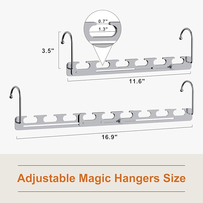 Sindax Space Saving Hangers Telescopic, 6 Holes Clothes Hangers Adjustment to 9 Holes, Upgraded Sturdy Metal Clothes Hangers Space Saving for Heavy Clothes, Closet Organizers and Storage - 12 Pack