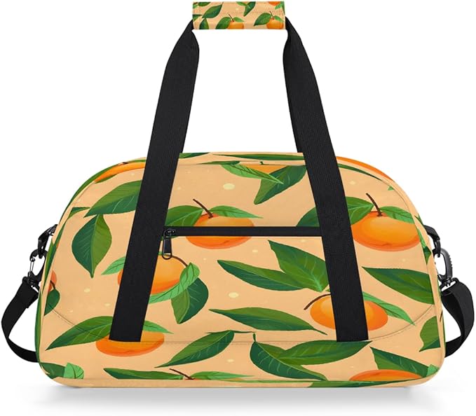 Gym Bag for Women Men, Orange Fruit Leaf Travel Duffle Bags for Dance Ballet Overnight, Carry-On Weekender Bag with Detachable Shoulder Strap