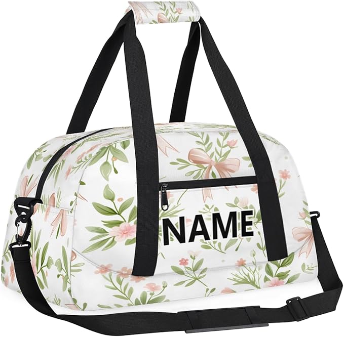 Spring Mini Gym Bag 18 inch for Women Men Waterproof Custom Floral Flowers Travel Duffel Bag Carry On Overnight Tote Nurse Bag for Work Fitness Hiking