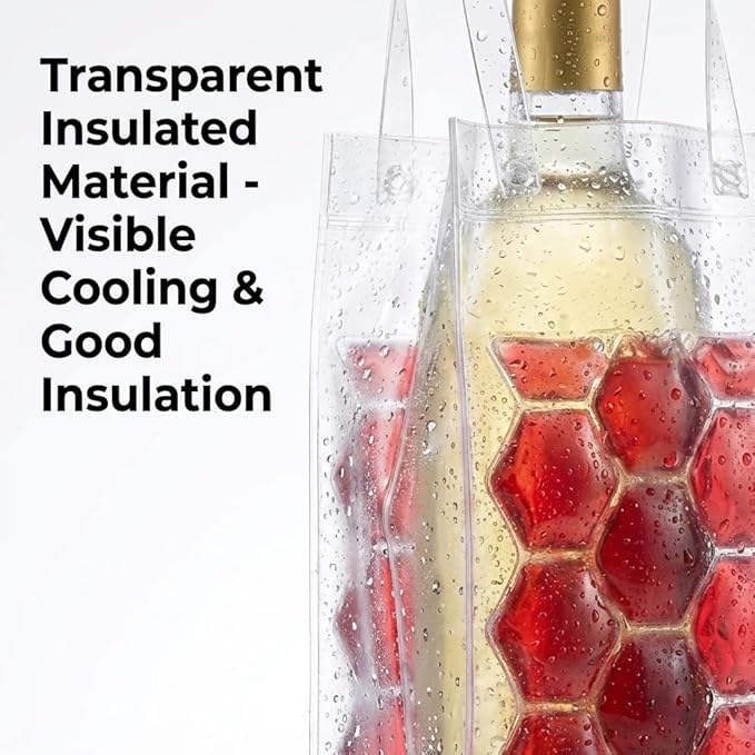 Portable Wine Chiller Bag - Collapsible Clear PVC Ice Bucket for Champagne & Beer - Reusable Wine Cooler Sleeve with Handle - Leakproof Carrier Tote for Picnics, BBQ, BYOB & Outdoor Parties (red)