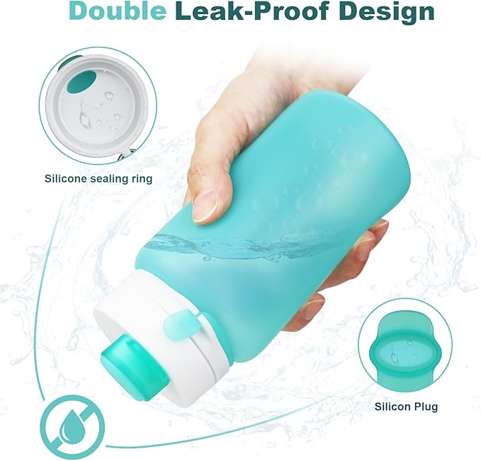 PLTCAT Collapsible Foldable BPA Free Reusable Lightweight Leak-Proof Travel Silicone Water Bottle for Travel, Gym, Hiking, Office, Camping
