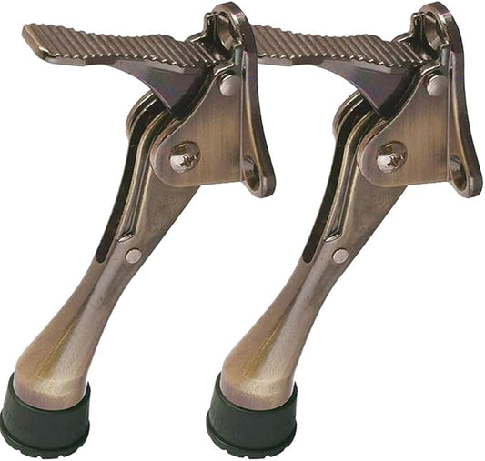 One Touch Kickdown Door Stopper, Door Holder, Heavy Duty Door Stops, Bottom of Door, Height-Adjustable Rubber Tips by HASHI (Antique Bronze 4 inch x 2pack)