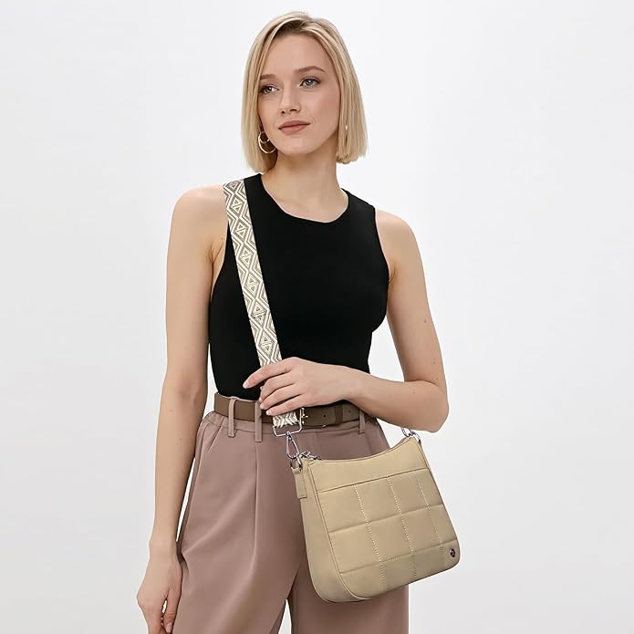 Anti Theft Crossbody Bags for Women,Quilted Puffer Travel Purses Shoulder Hobo Bag Handbag with Guitar Strap