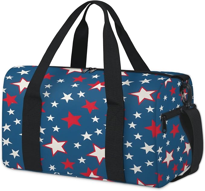 Red White Stars Travel Duffle Bag for Women Men, Overnight Weekender Bag, Carry on Tote for Sport Gym