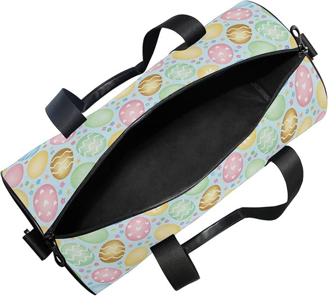 Sports Duffel Bag Easter Eggs Gym Bags for Women Men Round Travel Weekender Overnight Duffel Bag Light Blue