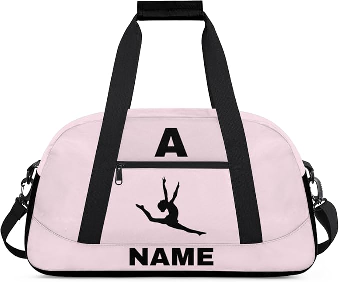 Personalize-Kids-Sports-Duffel-Bags With Custom Name Text Carry-On Overnight Travel Gym Lightweight Dance Pattern Sports Bags For Girls Boys Kids,Pink 1