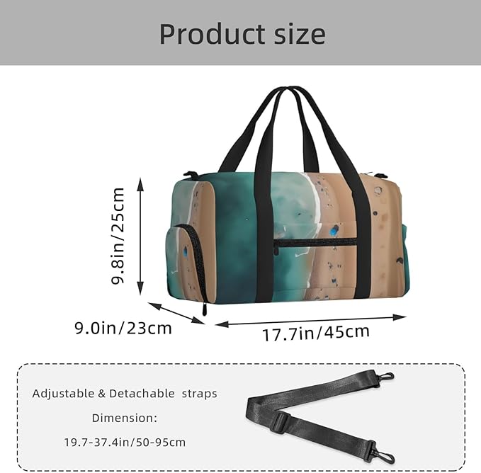 Aerial view of the beach Print Gym Bag with Shoe Compartment for Women Men, 17.7in Sports Duffle Weekender Tote, Overnight Travel Duffel Bag Carry On