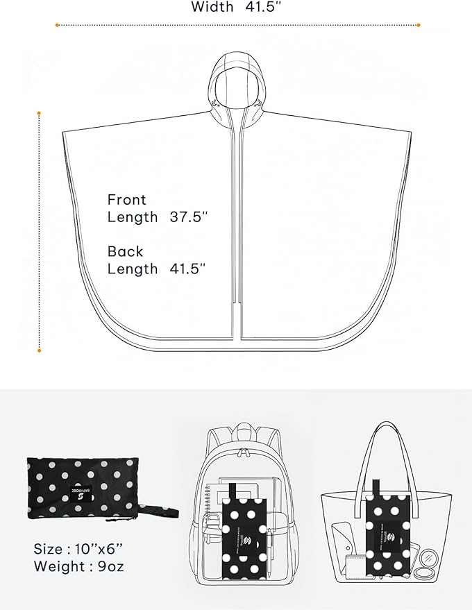 SaphiRose Lightweight Waterproof Rain Poncho for Adults with Hood Portable Rainwear for Outdoor