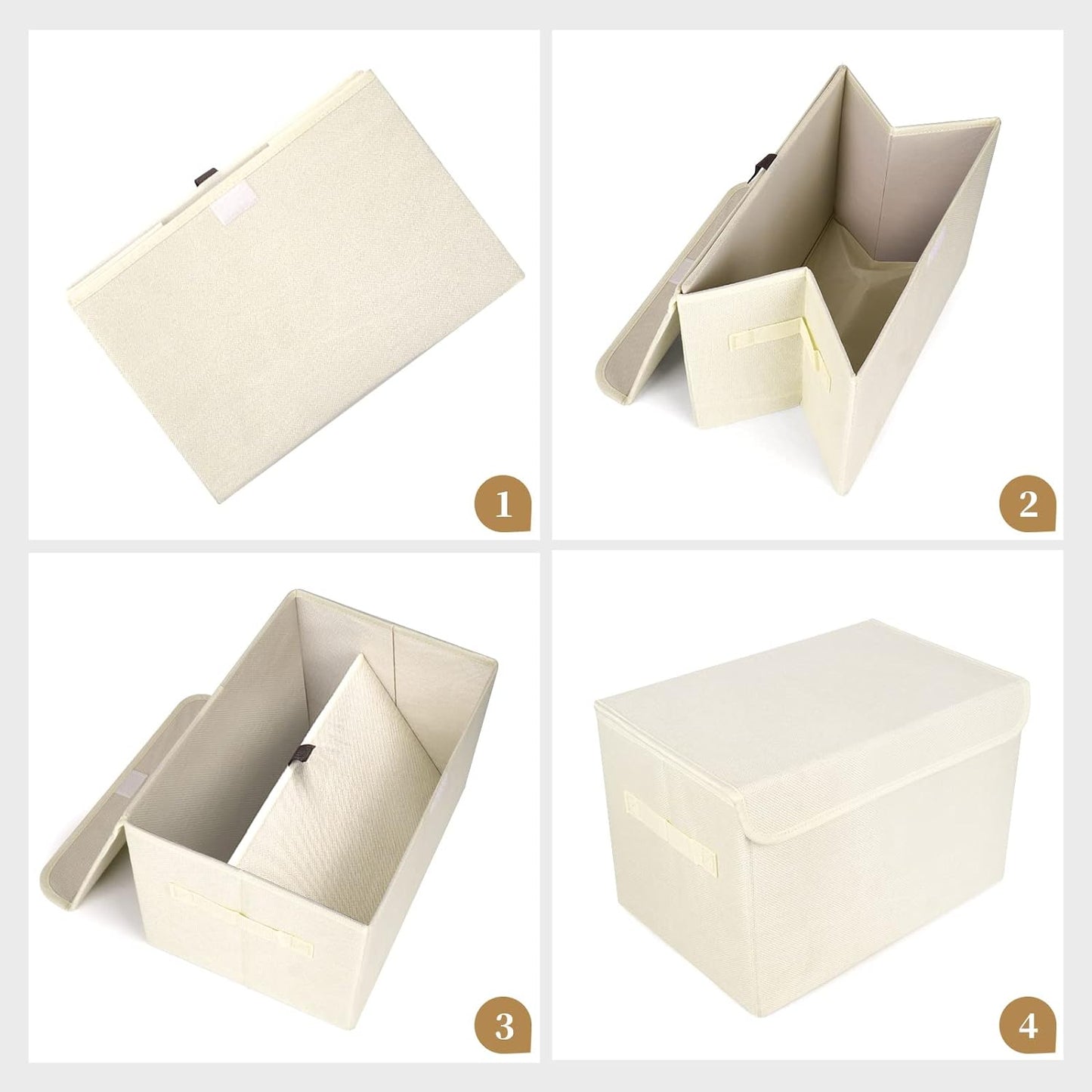 Large 42 Quarts Collapsible Stackable Storage Bins Cube with Lids [3-Pack] Foldable Fabric Linen Storage Boxes, Closet Organizer Baskets with Label for Home (16.7 x 12 x 12, Beige)