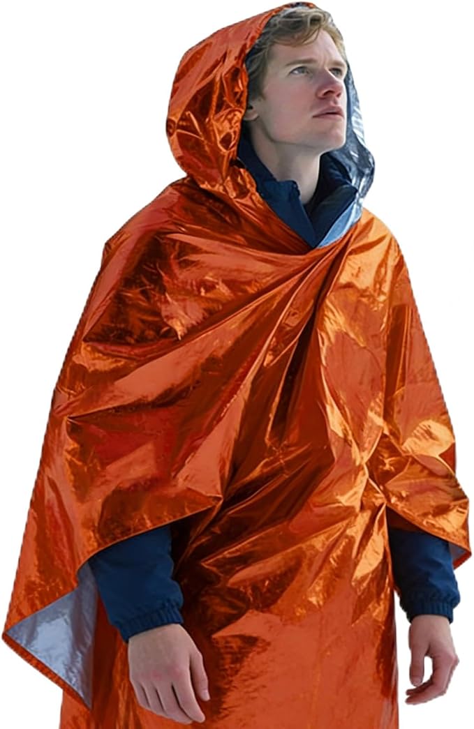 4 Pack Emergency Mylar Blanket Poncho | Waterproof Rain Ponchos | Reusable Packable Poncho | Survival Blanket Poncho for Outdoor Camping & Hiking, Rescue, Car Emergency Kit, Shelter/Tent Cover