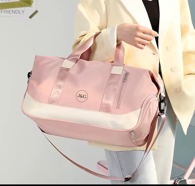 J&G Waterproof Gym Duffel Bag – Lightweight Travel & Sports Bag with Shoe Compartment and Wet Pocket for Men & Women – Carry-On Weekender for Gym, Beach, Trips – 8 Colors (Light Pink)