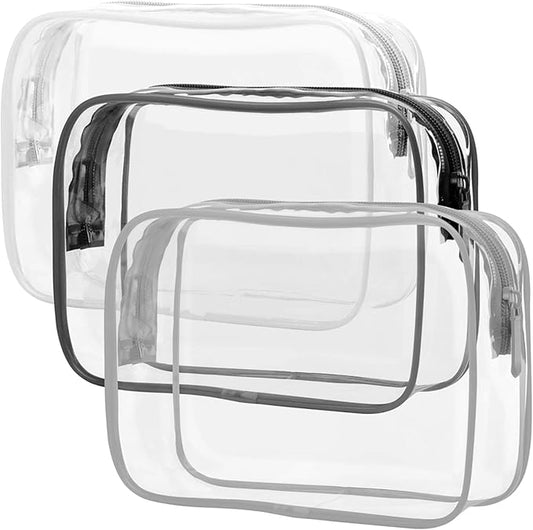 PACKISM TSA Approved Toiletry Bag 3 Medium - Quart Size Clear Makeup Bag for Carry On, Airport Security Compliant Clear Travel bag for Toiletries with Reinforced Seams, Black White Grey