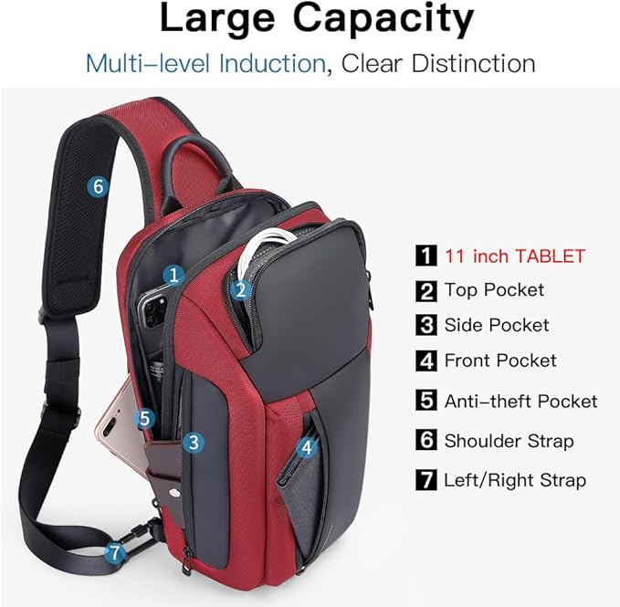BANGE Men's Crossbody Backpack - Waterproof Shoulder Bag for Travel, Hiking & Daily Commute