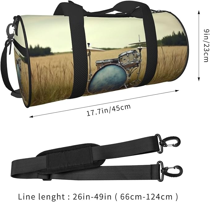 Music Drum in Field Sports Gym Bag for Women Men Travel Duffel Bag Tote Weekender Bag Canvas Carry on Overnight Bag for Travel Swimming Fitness Workout Sports Duffle Bag