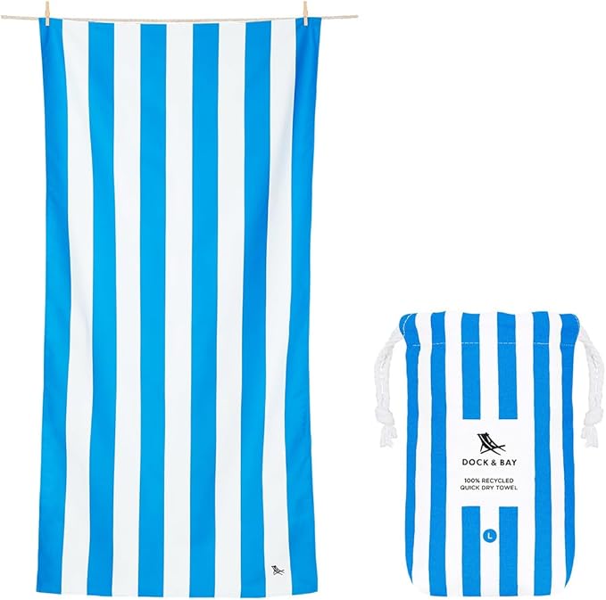 Dock & Bay Beach Towel - Quick Dry, Sand Free - Compact, Lightweight - 100% Recycled - Includes Bag - Set of 4 - Cabana Classics, Large (160x90cm, 63x35)