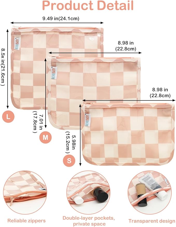 ALVA Diaper Bag Pouches | 3pcs Mess-Proof Travel Toiletry | TSA Approved Toiletry Bag | Cosmetic Makeup Bag Diaper Organizer for Baby and Mom Essentials