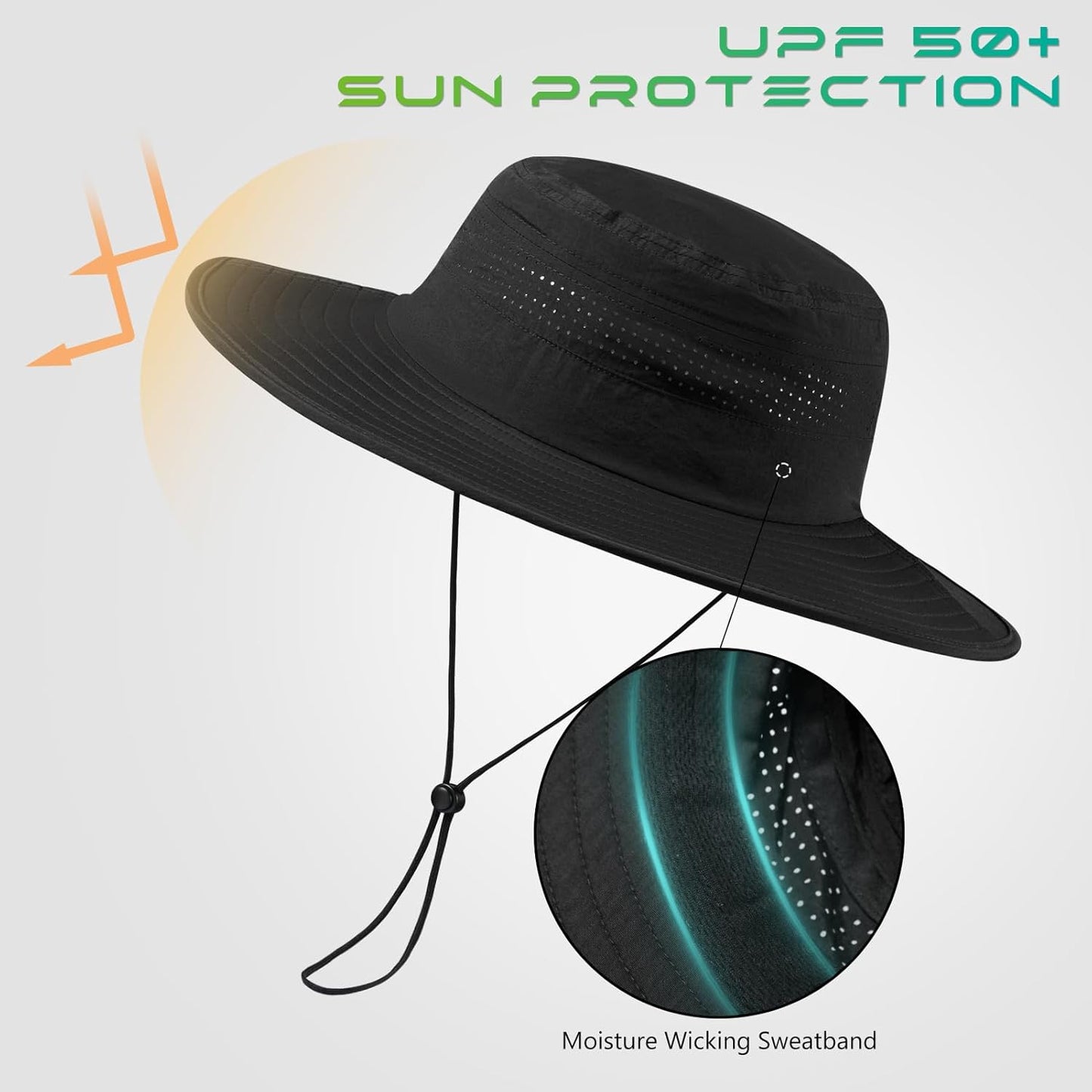 UPF 50+ Foldable Brim Water-Resistant Sun Bucket Hat with Laser Perforated Mesh Adjustable for Men Women Outdoor