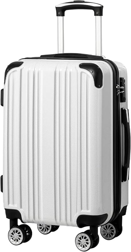 Coolife Luggage, Suitcase with Durable and Lightweight, Checked Luggage with PC+ABS Hardshell, Dual Spinner Wheels, TSA Lock, and YKK Zipper (white grid new, M(24in))