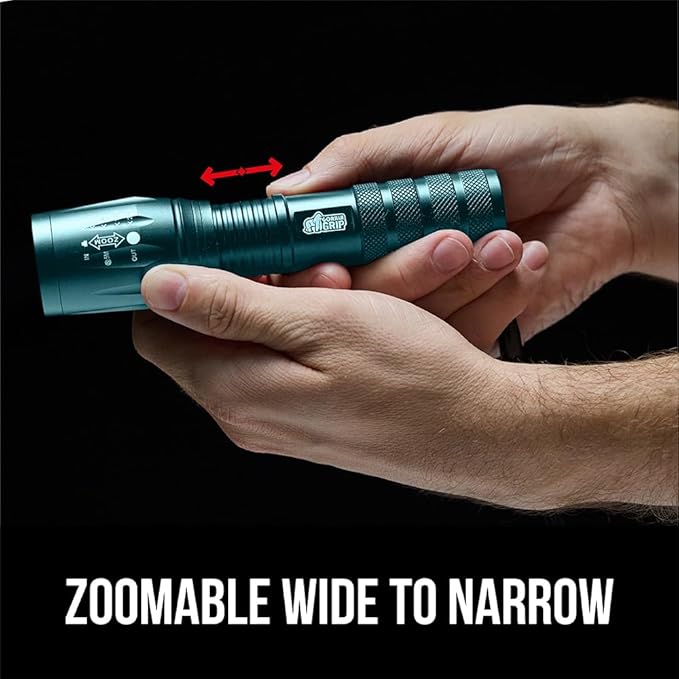 GORILLA GRIP Powerful LED Tactical Flashlight, 750 FT High Lumens 5 Adjustable Modes, Water Resistant, Ultra Bright Zoom Flashlights, Small Mini Flash Light, Camping, Night Dog Walking, Teal Blue