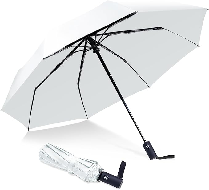 Travel Essentials Umbrella Windproof Compact Collapsible Light, Automatic, Strong and Portable, Wind Resistant Folding Small Umbrella for Rain