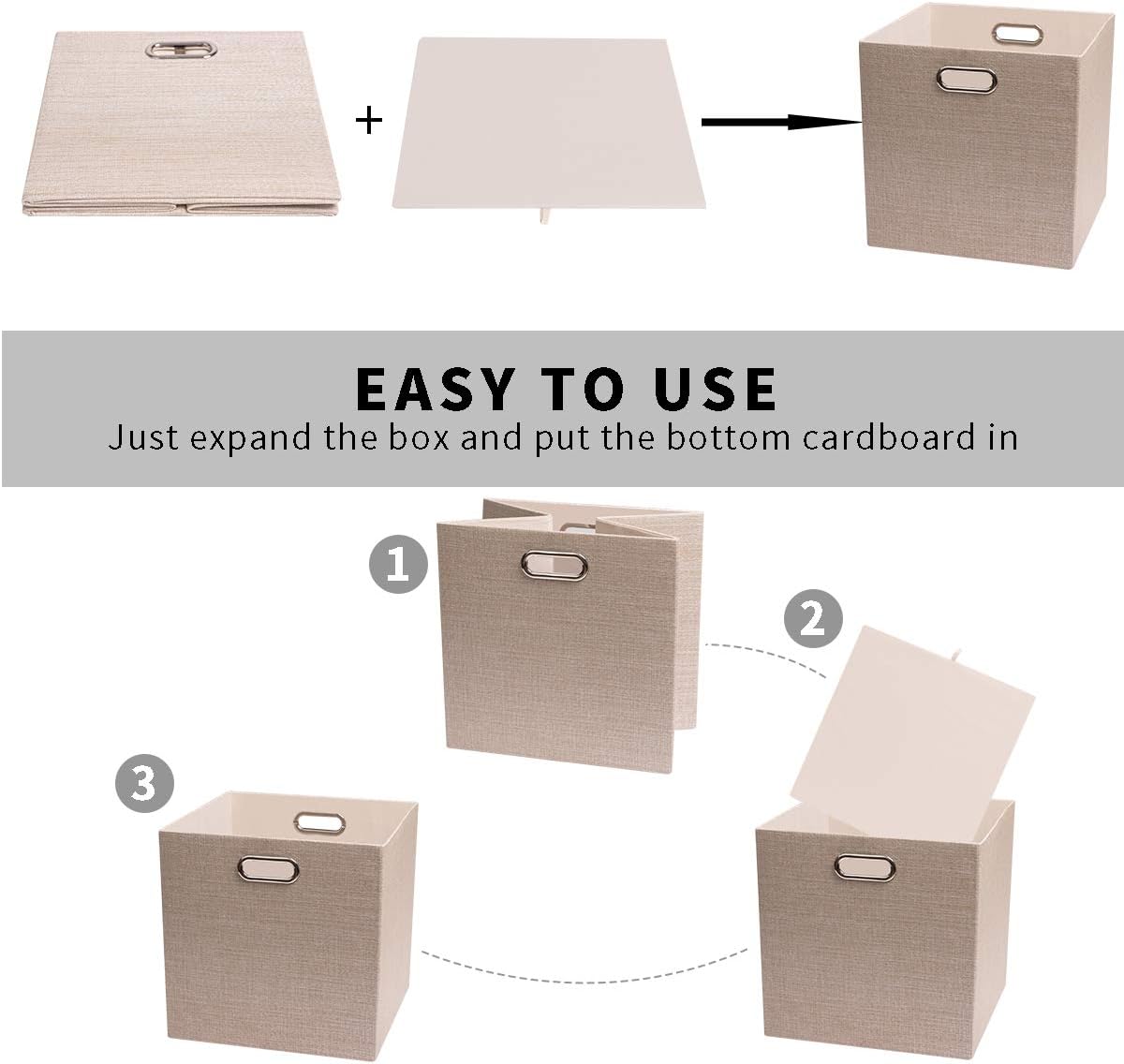 Posprica Storage Cube Basket Bins,13×13 Foldable Storage Boxes for Closet Organizer Shelf Cabinet Bookcase,Thick Fabric Drawer,Set of 4, Beige