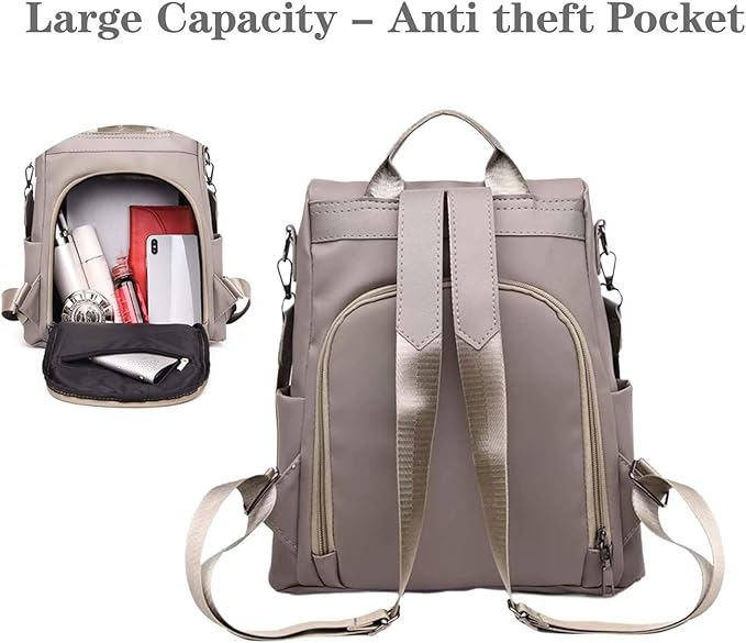 Women Backpacks Anti-Theft Ladies Backpack Purse, Women's Fashion Backpack Shoulder Bag with Replaceable Strap (Casual, Khaki)
