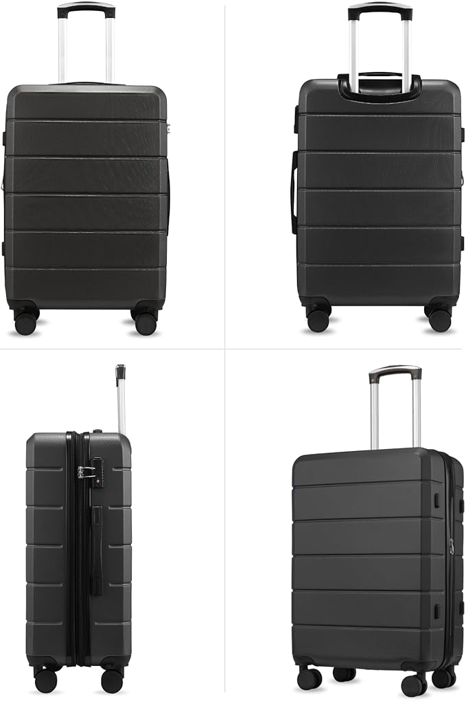 24 Inch Checked Luggage with Spinner Wheels, Expandable Hardside Medium Suitcase with 360° Spinner Wheels & TSA Lock, Durable ABS Travel Suitcase for 3-5 Day Trips (24 in, Black)