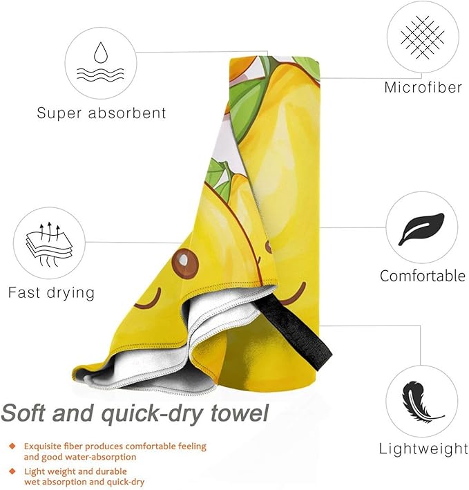 Beach Towel Sand Free Quick Dry Towel Microfiber Oversized Yellow Lemon Travel Towel 27.5""X55"" Absorbent Bath Towel Compact Towel Blanket for Women Men Camping Swim Sports, White