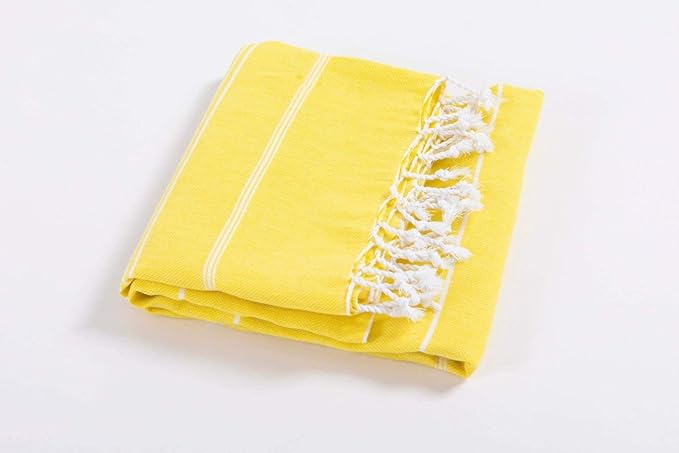 Hencely Turkish Beach Towel 37x68 Oversized, Sand-Free, Quick-Dry, Lightweight - Travel Essential for Pool & Bath - Striped 100% Cotton Bathroom Towels Accessories Gift (Yellow)