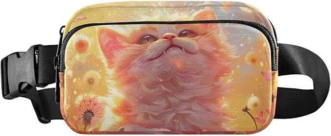 Cat in Flower Field Fanny Pack for Women Men Water Resistant Fashion Waist Packs with Adjustable Strap Belt Bag for Travel Workout Jogging Hiking 21220665
