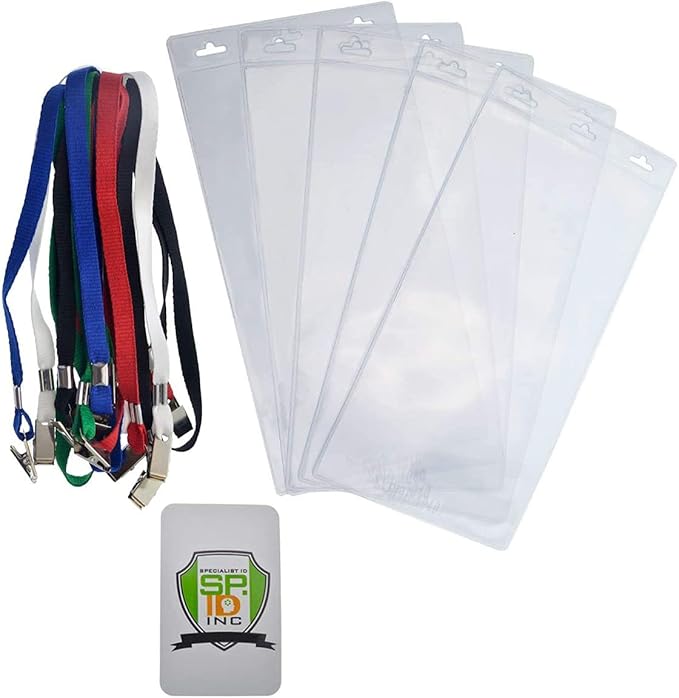 Bulk 25 Pack - 4 x 8 Inch Extra Large Ticket & Event Credential Badge Holders with Double Sided Lanyards with Two Bulldog Clips, by Specialist ID (Assorted Colors)