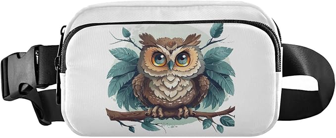 Cute Owl Leafs Branch Fanny Pack for Women Men Water Resistant Fashion Waist Packs with Adjustable Strap Belt Bag for Travel Workout Jogging Hiking 21218844