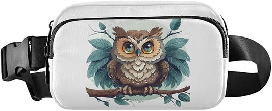 Cute Owl Leafs Branch Fanny Pack for Women Men Water Resistant Fashion Waist Packs with Adjustable Strap Belt Bag for Travel Workout Jogging Hiking 21218844