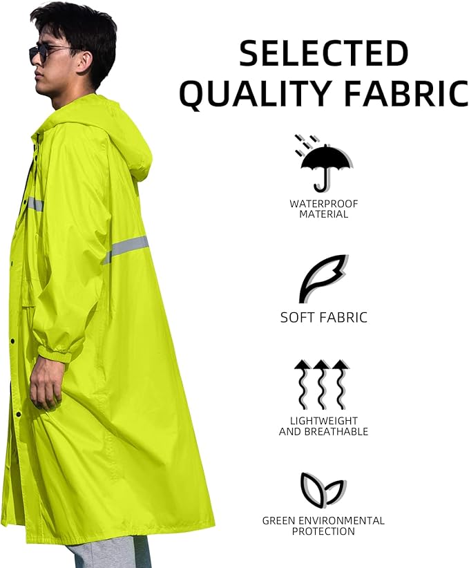 Coralrain Long Hooded Raincoat Safety Waterproof Emergency Rain Jacket Poncho for Men Women Adults
