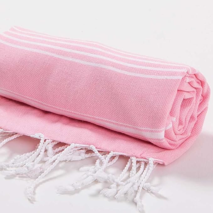 Hencely Turkish Beach Towel 37x68 Oversized, Sand-Free, Quick-Dry, Lightweight - Travel Essential for Pool & Bath - Striped 100% Cotton Bathroom Towels Accessories Gift (Light Pink)