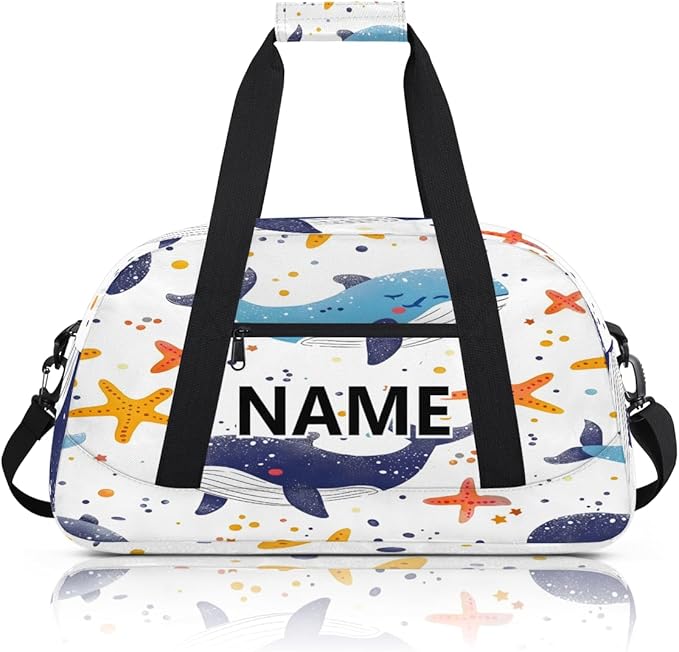 Cute Custom Small Gym Bag 18 inch for Women Men Personalized Whale Carry On Overnight Weekender Bag for Travel Work Dance Sport