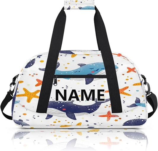 Cute Custom Small Gym Bag 18 inch for Women Men Personalized Whale Carry On Overnight Weekender Bag for Travel Work Dance Sport