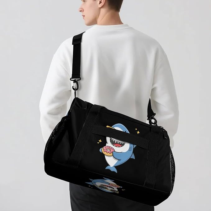 Shark Sunglasses Donut Duffle Bag Gym Bag for Workout Travel Tote with Detachable Straps